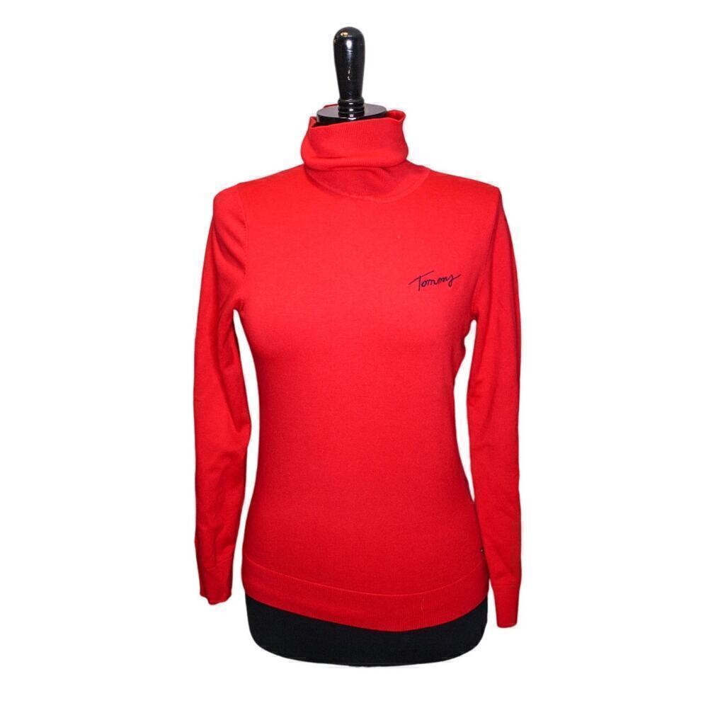 Tommy Hilfiger Turtleneck Sweater Embroidered Signature Red Size SP